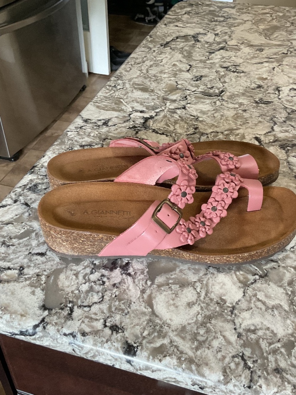 Pink leather sandals